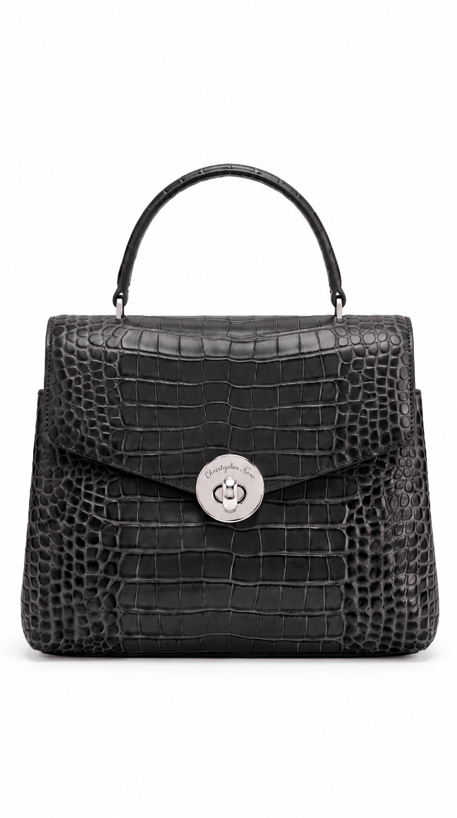 The Noir Period — Black Croc-Embossed Leather Handbag