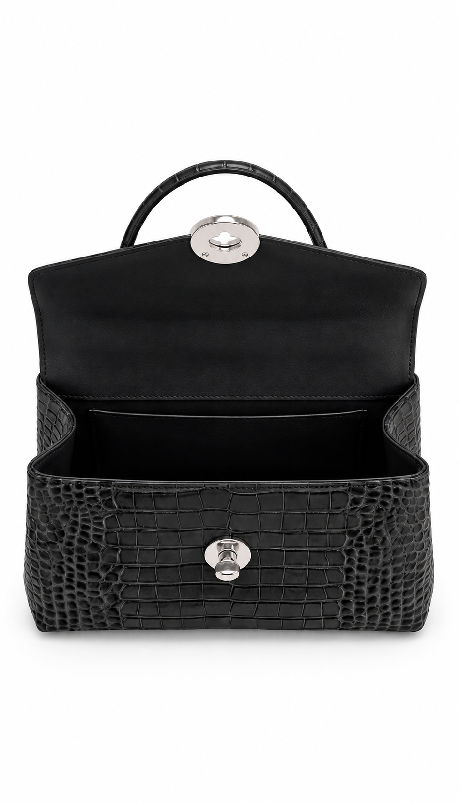 The Noir Period — Black Croc-Embossed Leather Handbag