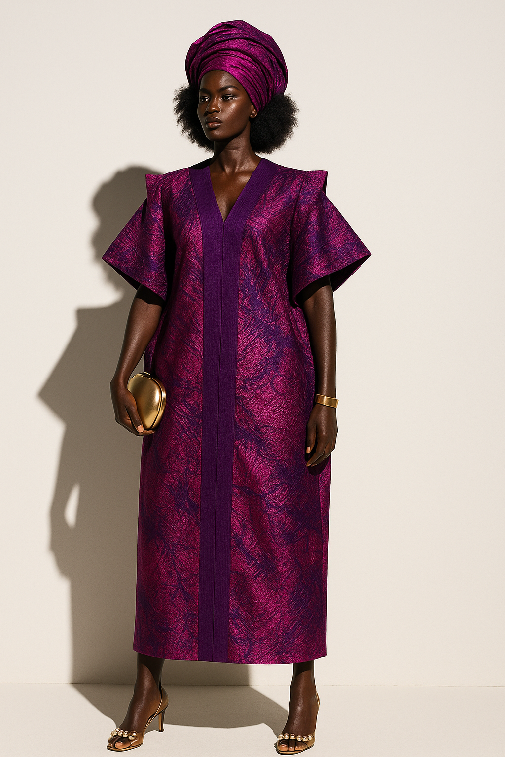 Hot Pink and Purple African Damask Brocade Bubu Boubou Elegant Event Dress