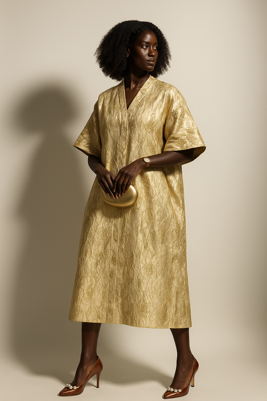 Cream White and Gold Stripes African Damask Bubu Boubou African Elegant Event Dress