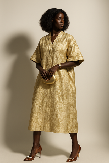 Cream White and Gold Stripes African Damask Bubu Boubou African Elegant Event Dress