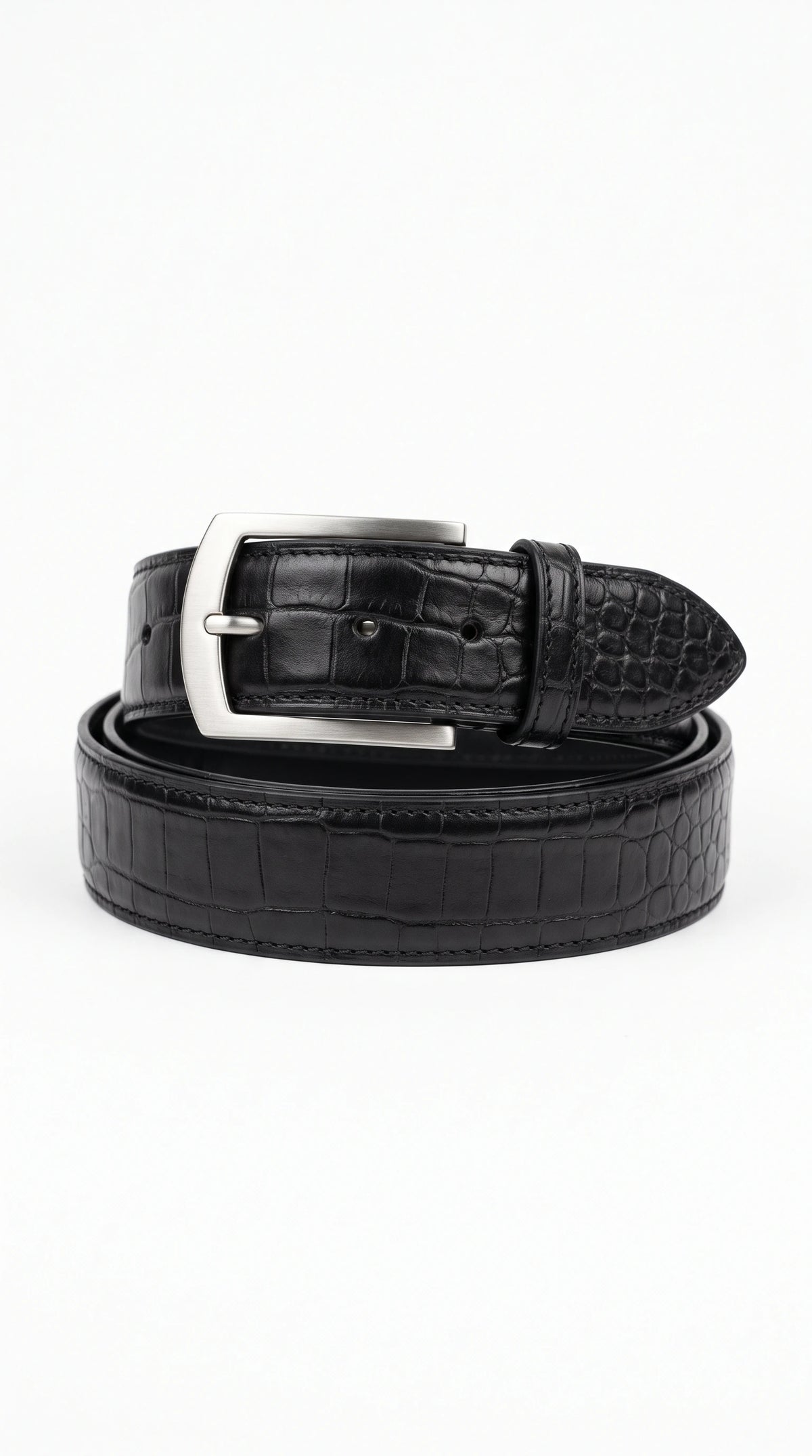 Men's black croc-embossed leather dress belt – The Noir Pateley by Christopher Noir