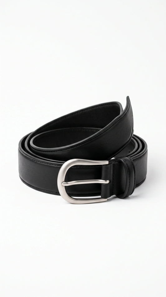 Men's black leather sculpted-tip belt – The Noir Alnmouth by Christopher Noir
