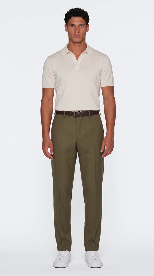 The Noir Slad olive wool relaxed trousers by Christopher Noir