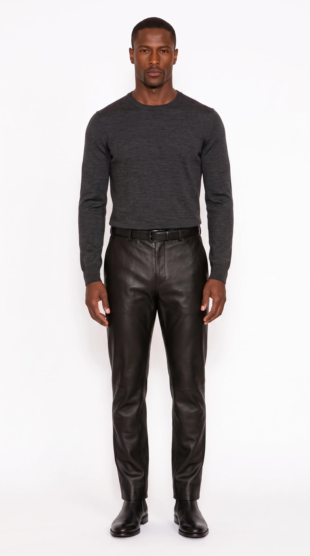 The Noir Malmesbury black leather classic trousers by Christopher Noir