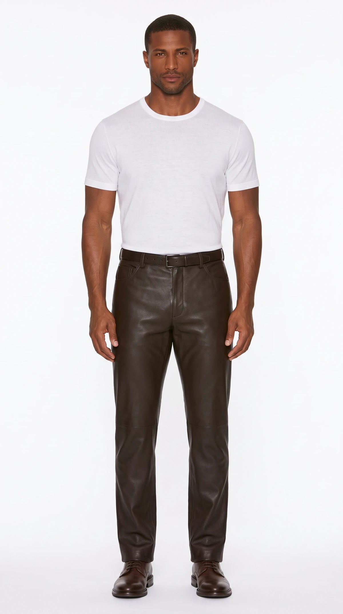 The Noir Sherston dark brown leather straight trousers by Christopher Noir