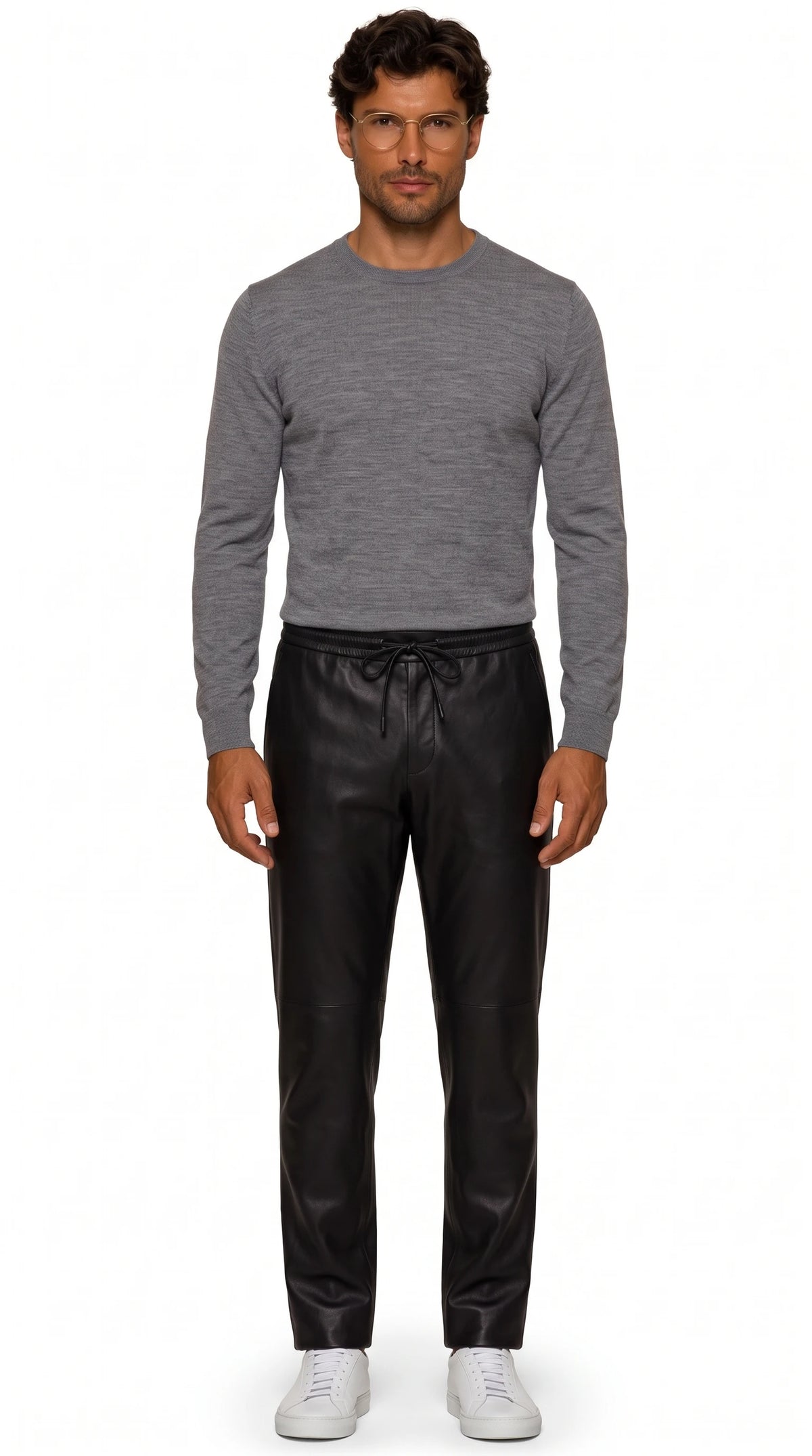 The Noir Combe black leather drawstring trousers by Christopher Noir