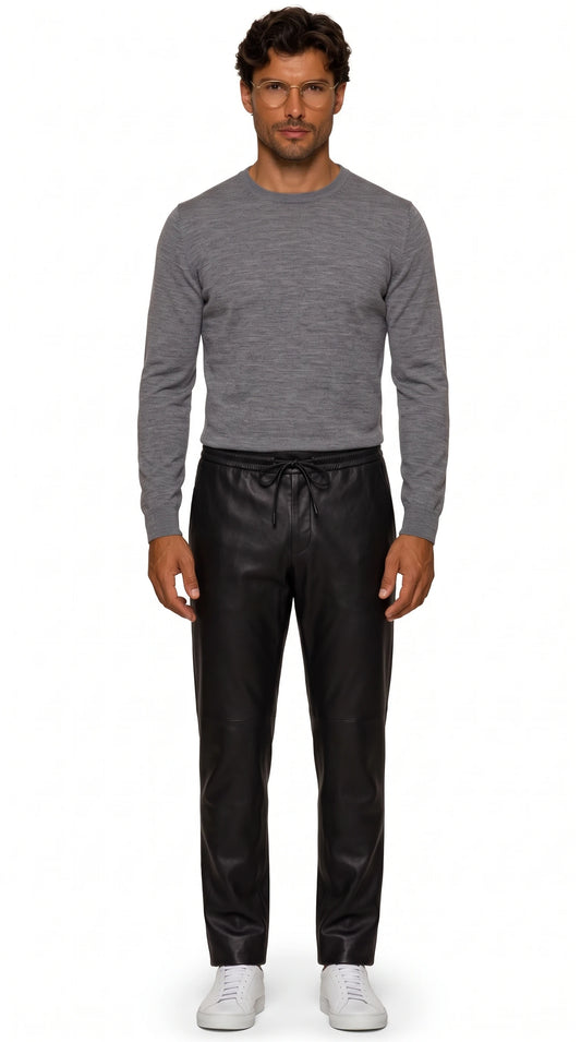 The Noir Combe black leather drawstring trousers by Christopher Noir