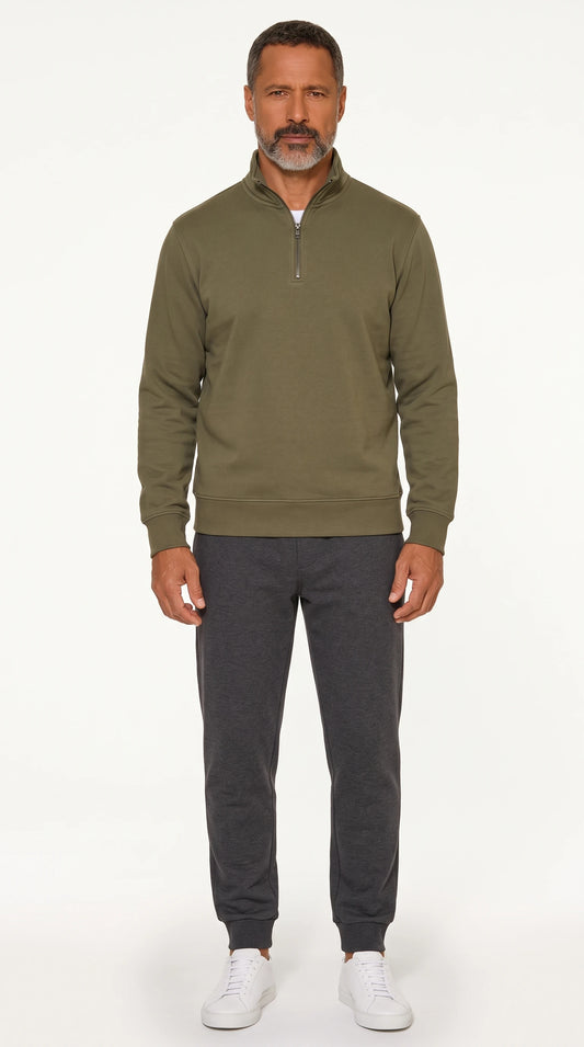 The Noir Lyme olive half-zip sweatshirt by Christopher Noir
