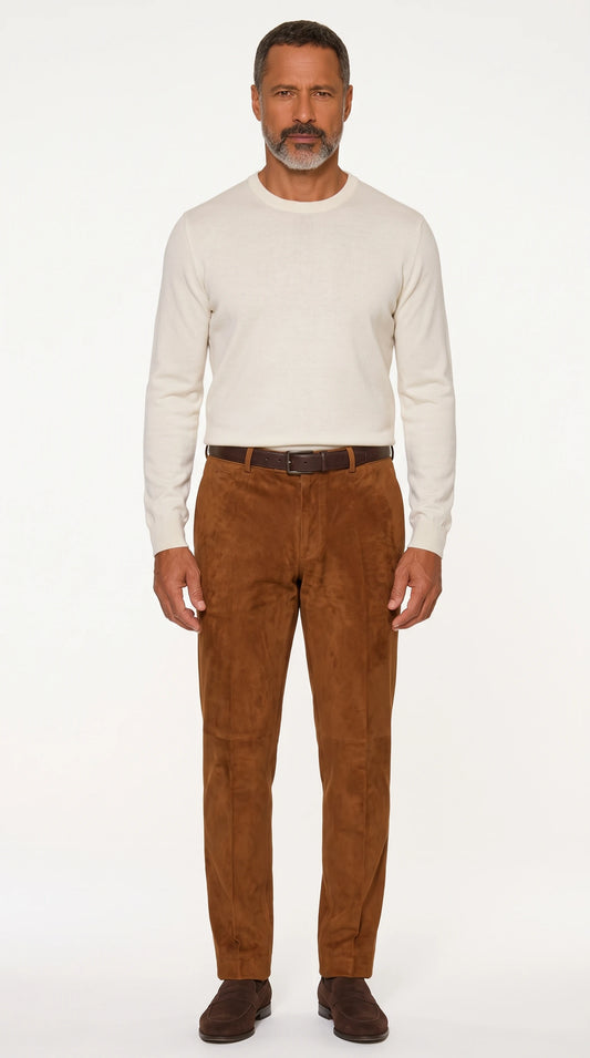 Men's tobacco suede trousers – The Noir Snowshill by Christopher Noir