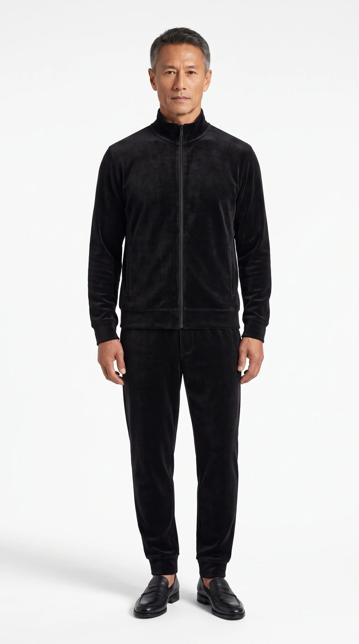 The Noir Folkestone black velour zip sweatshirt by Christopher Noir