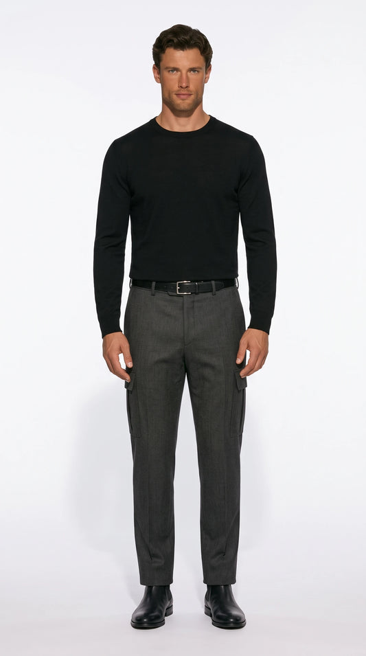 The Noir Upton charcoal wool cargo trousers by Christopher Noir