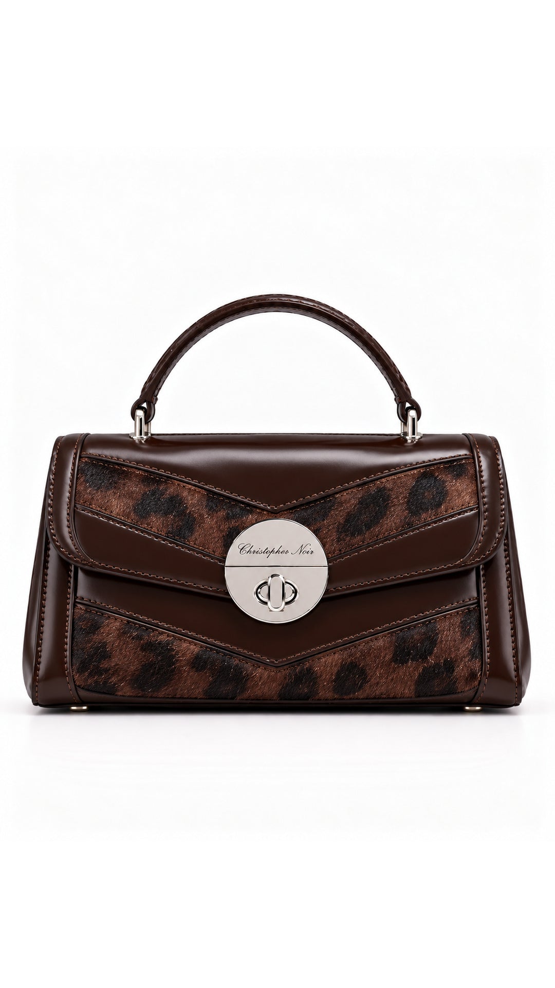 The Noir Ludlow — Leopard Chevron Top-Handle Handbag