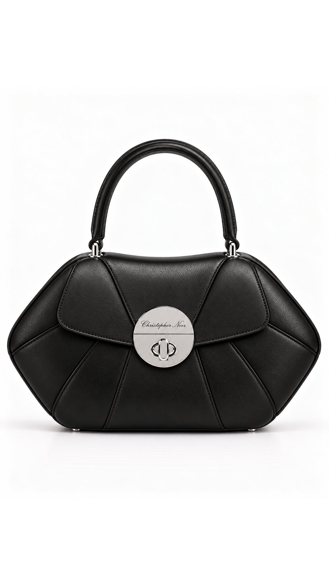 The Noir Hartley — Black Faceted Top-Handle Handbag