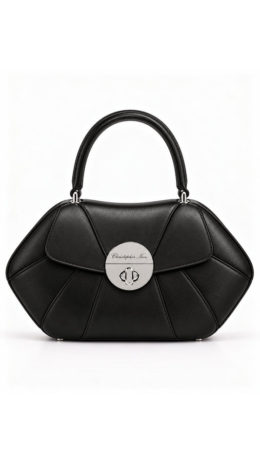 The Noir Hartley — Black Faceted Top-Handle Handbag