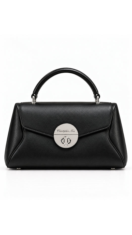 The Noir Selborne — Black Envelope Top-Handle Handbag