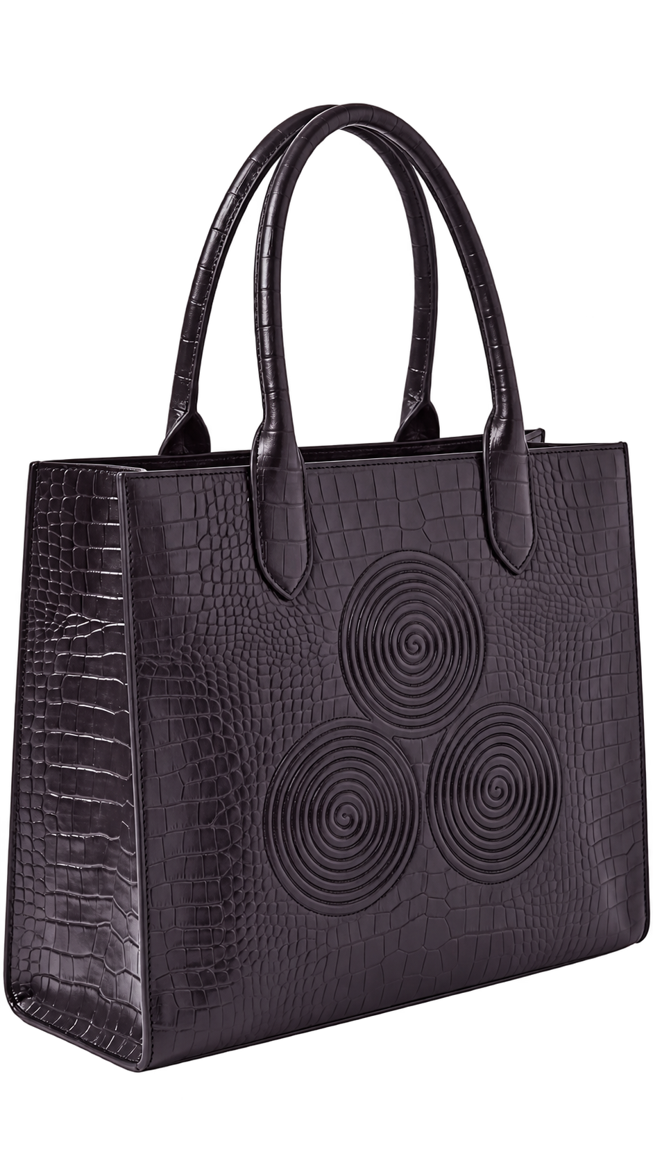 The Noir Ashbourne — Black Croc-Embossed Logo Tote