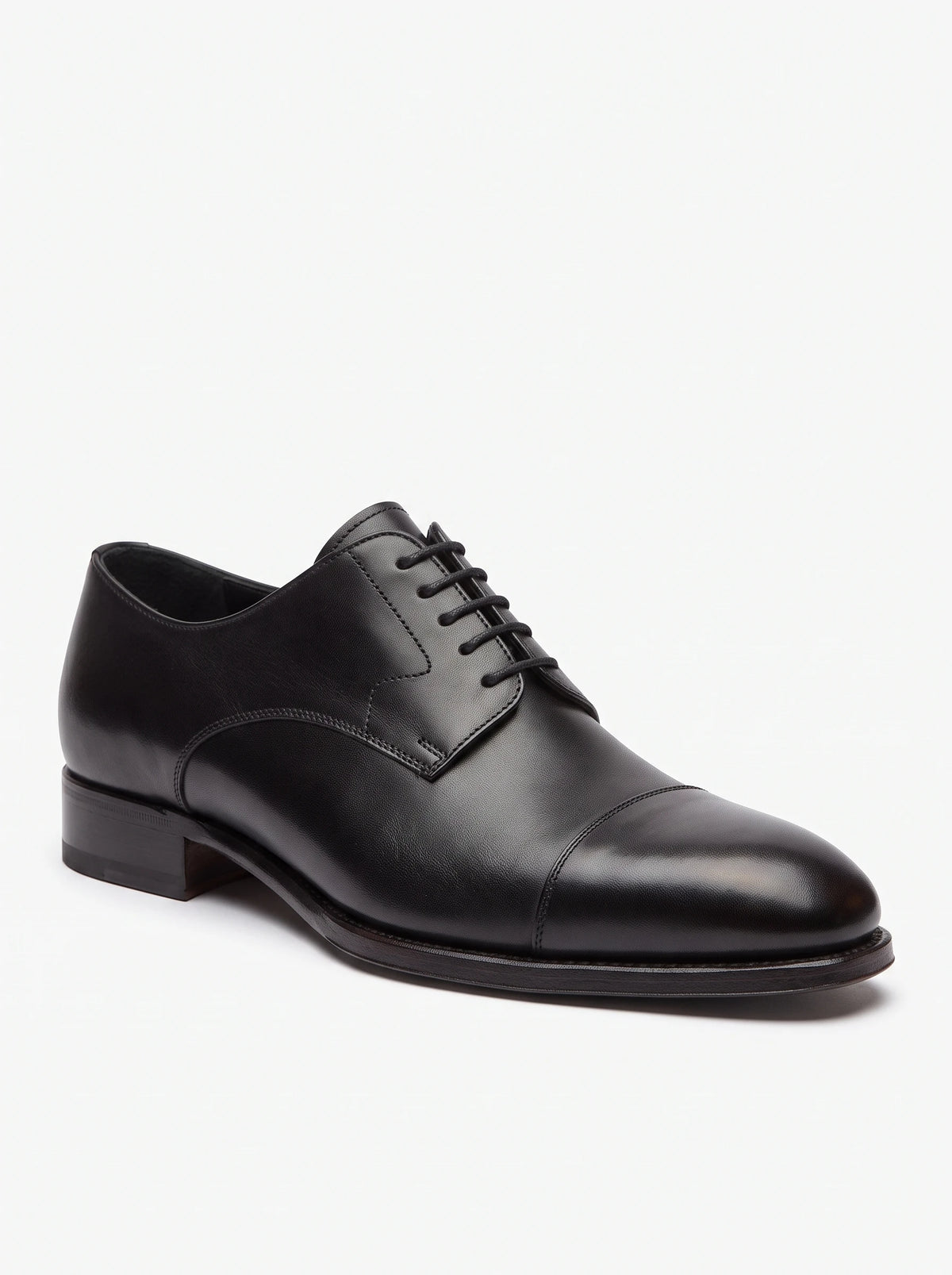 Men's black leather cap-toe Derby – The Noir Bedford by Christopher Noir