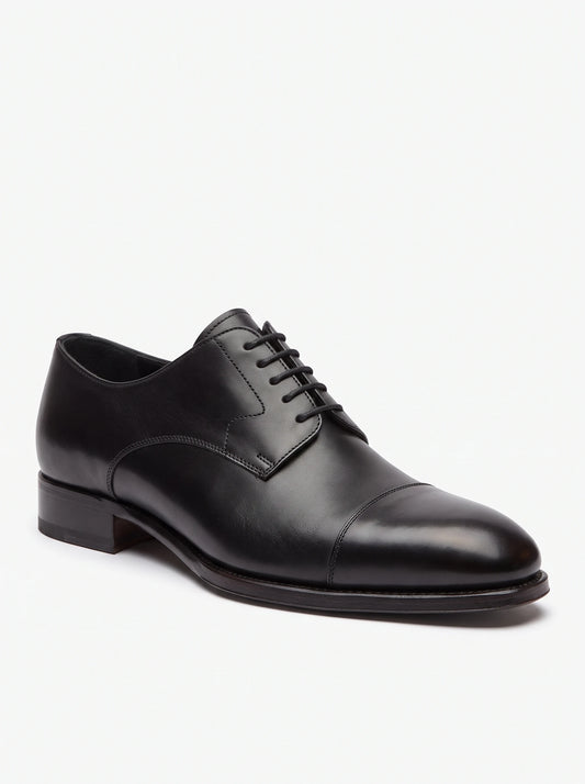 Men's black leather cap-toe Derby – The Noir Bedford by Christopher Noir