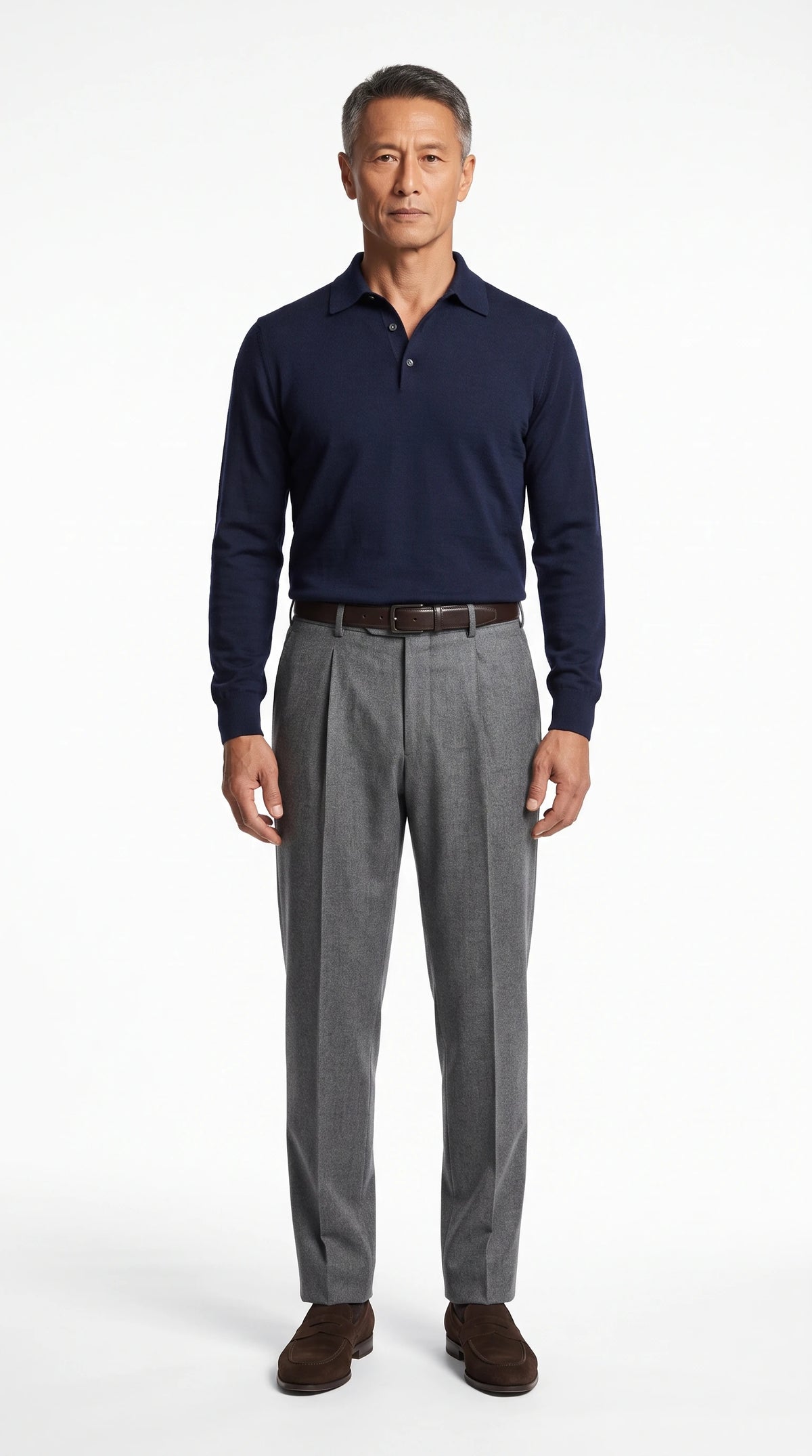 The Noir Painswick mid grey wool single-pleat trousers by Christopher Noir