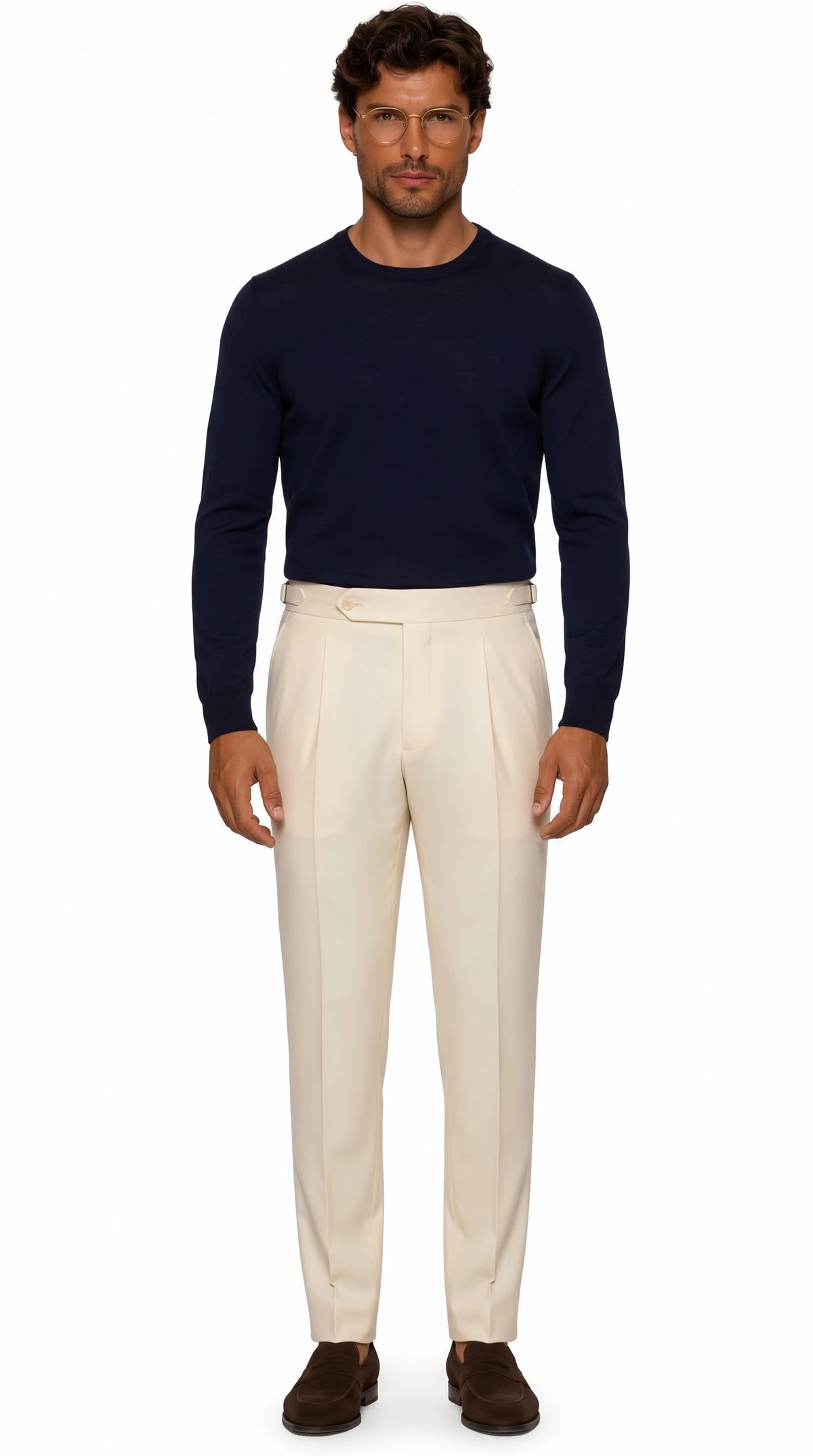 The Noir Broadway cream wool double-pleat trousers by Christopher Noir