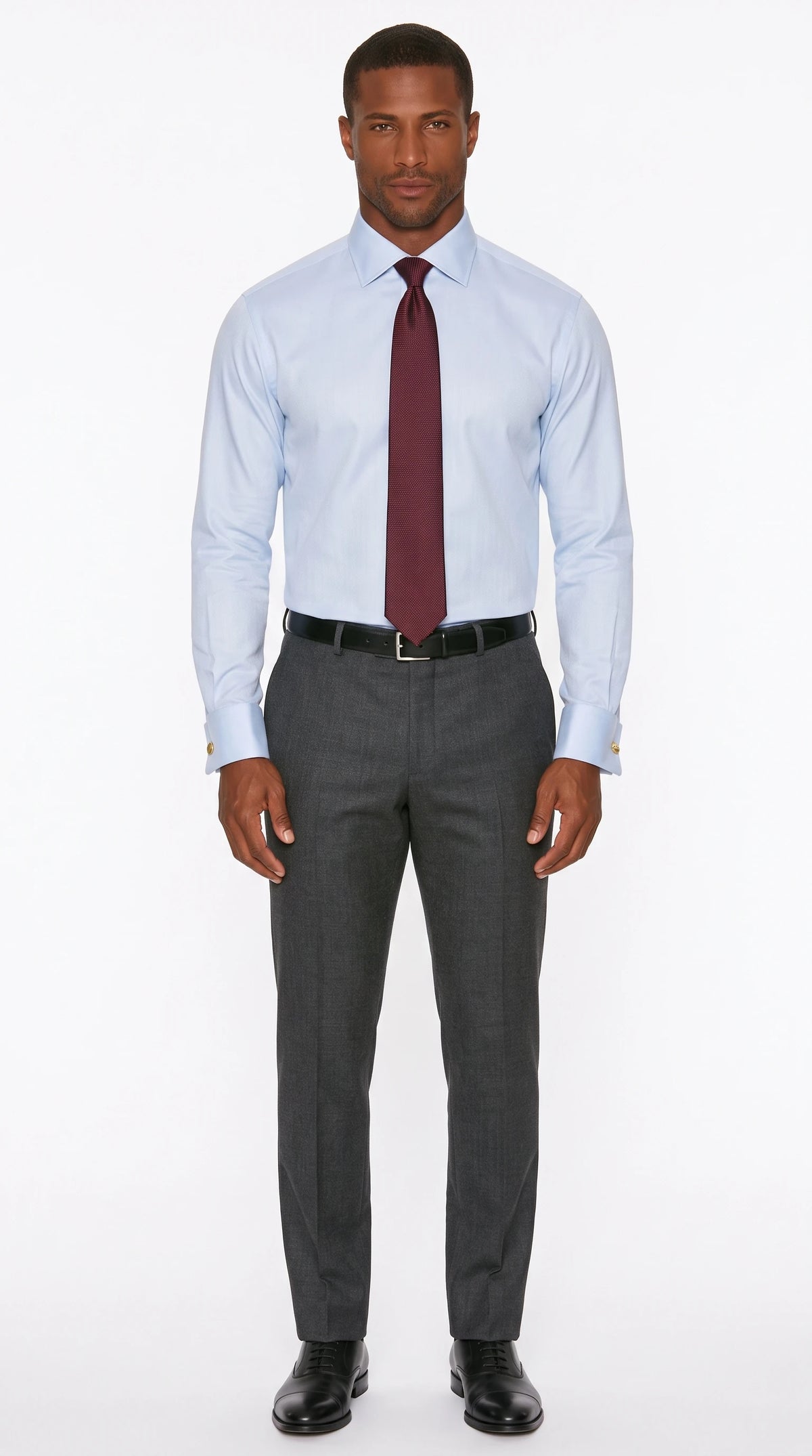 The Noir Bond light blue cotton twill French cuff shirt by Christopher Noir