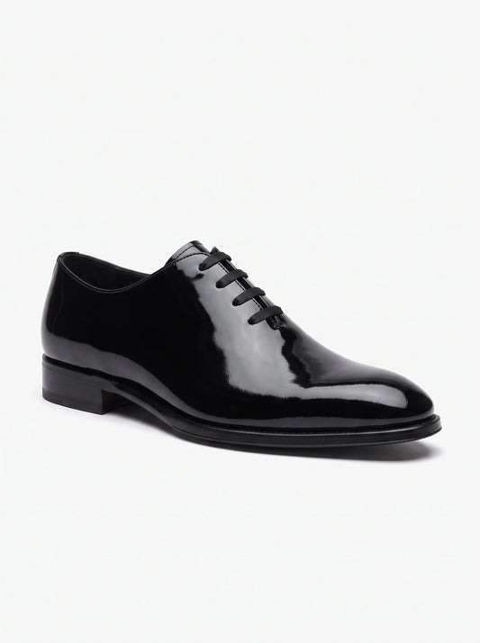Men's black patent leather wholecut Oxford – The Noir Connaught by Christopher Noir