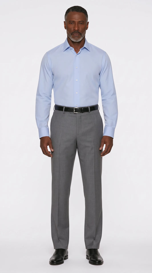 The Noir Cirencester mid grey wool straight-leg trousers by Christopher Noir