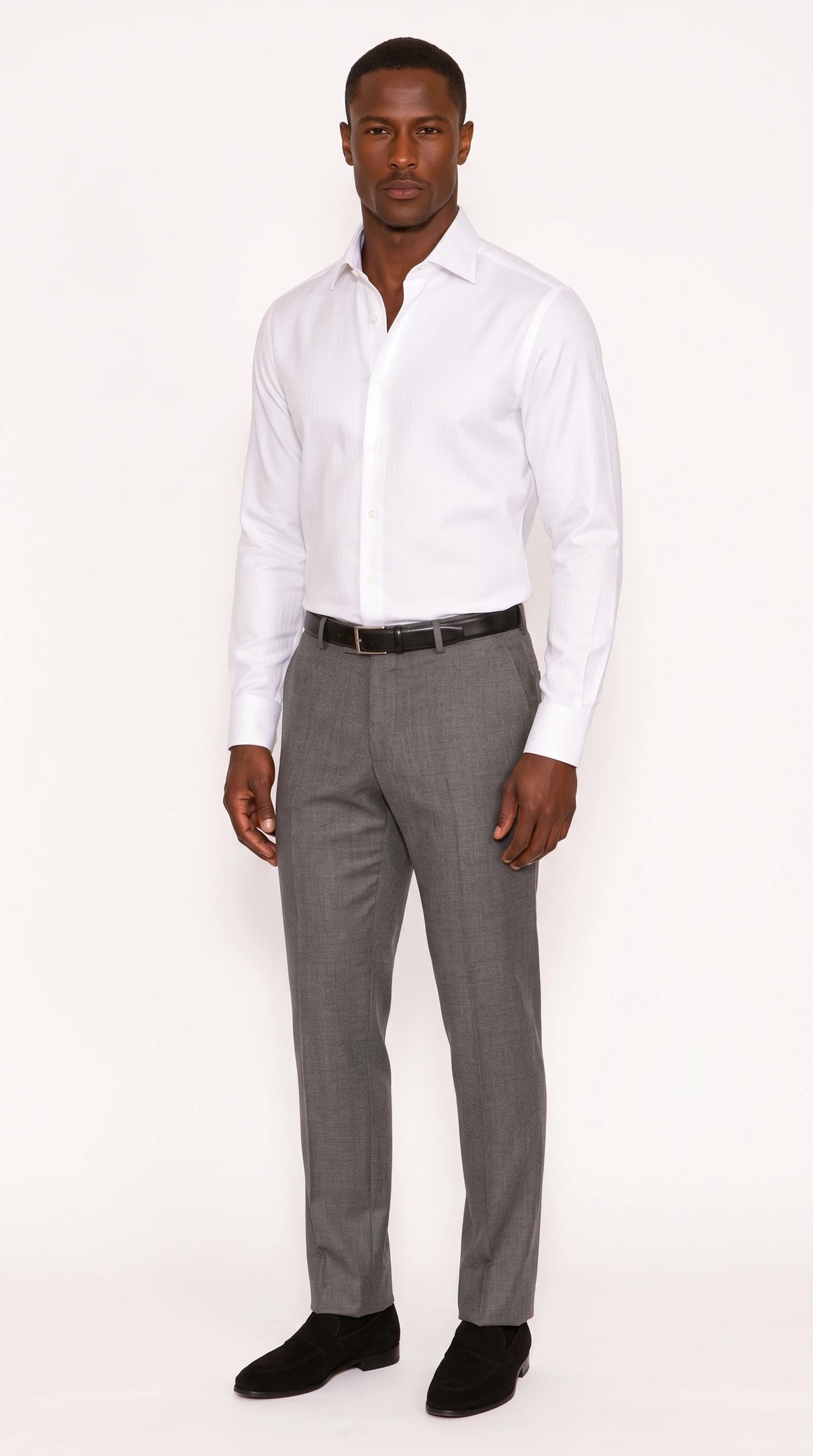 The Noir Burlington white cotton herringbone spread collar shirt by Christopher Noir