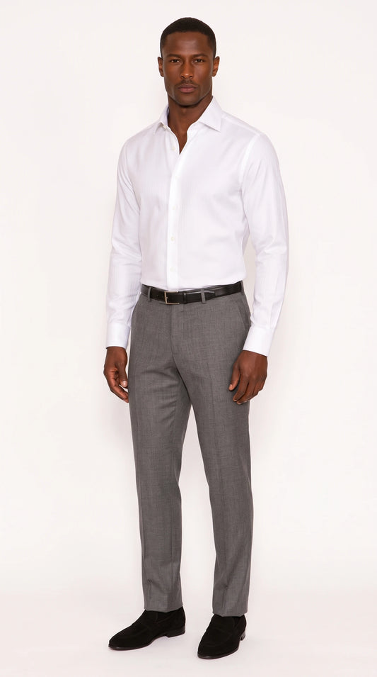 The Noir Burlington white cotton herringbone spread collar shirt by Christopher Noir