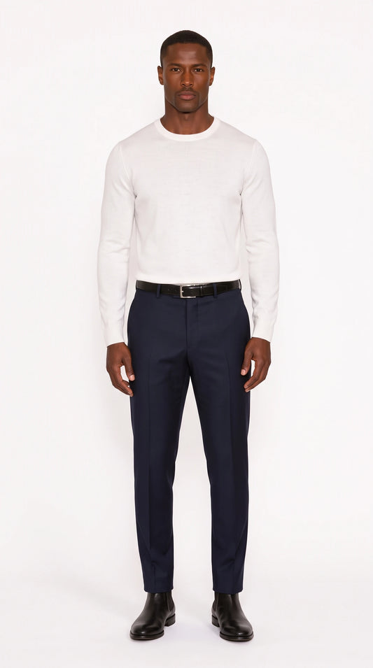 The Noir Northleach navy wool tapered trousers by Christopher Noir