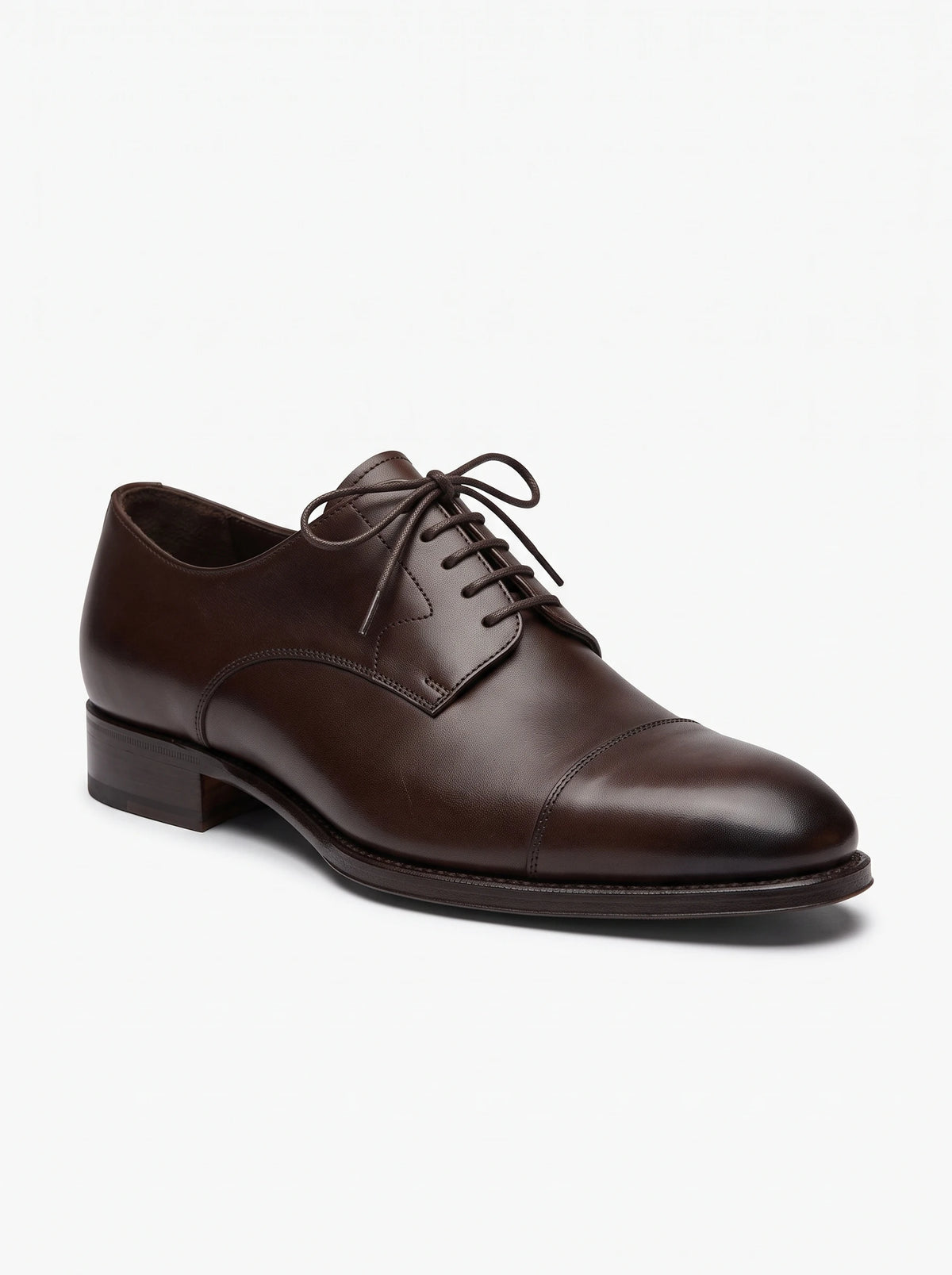 Men's dark brown leather cap-toe Derby – The Noir Montagu by Christopher Noir