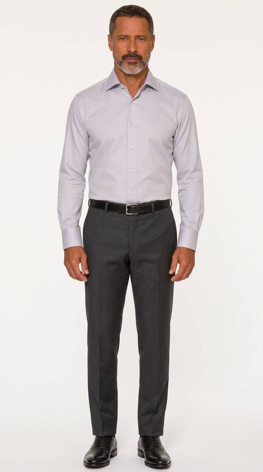 The Noir Dover pale grey Giza cotton twill shirt by Christopher Noir