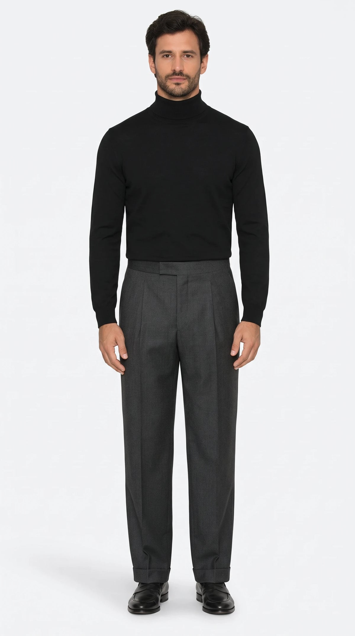 The Noir Winchcombe charcoal wool wide-leg trousers by Christopher Noir