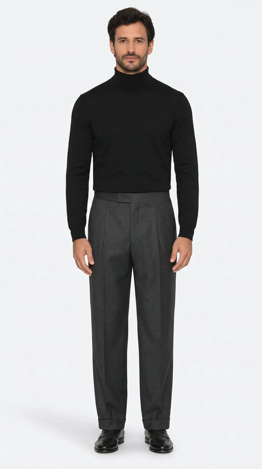 The Noir Winchcombe charcoal wool wide-leg trousers by Christopher Noir