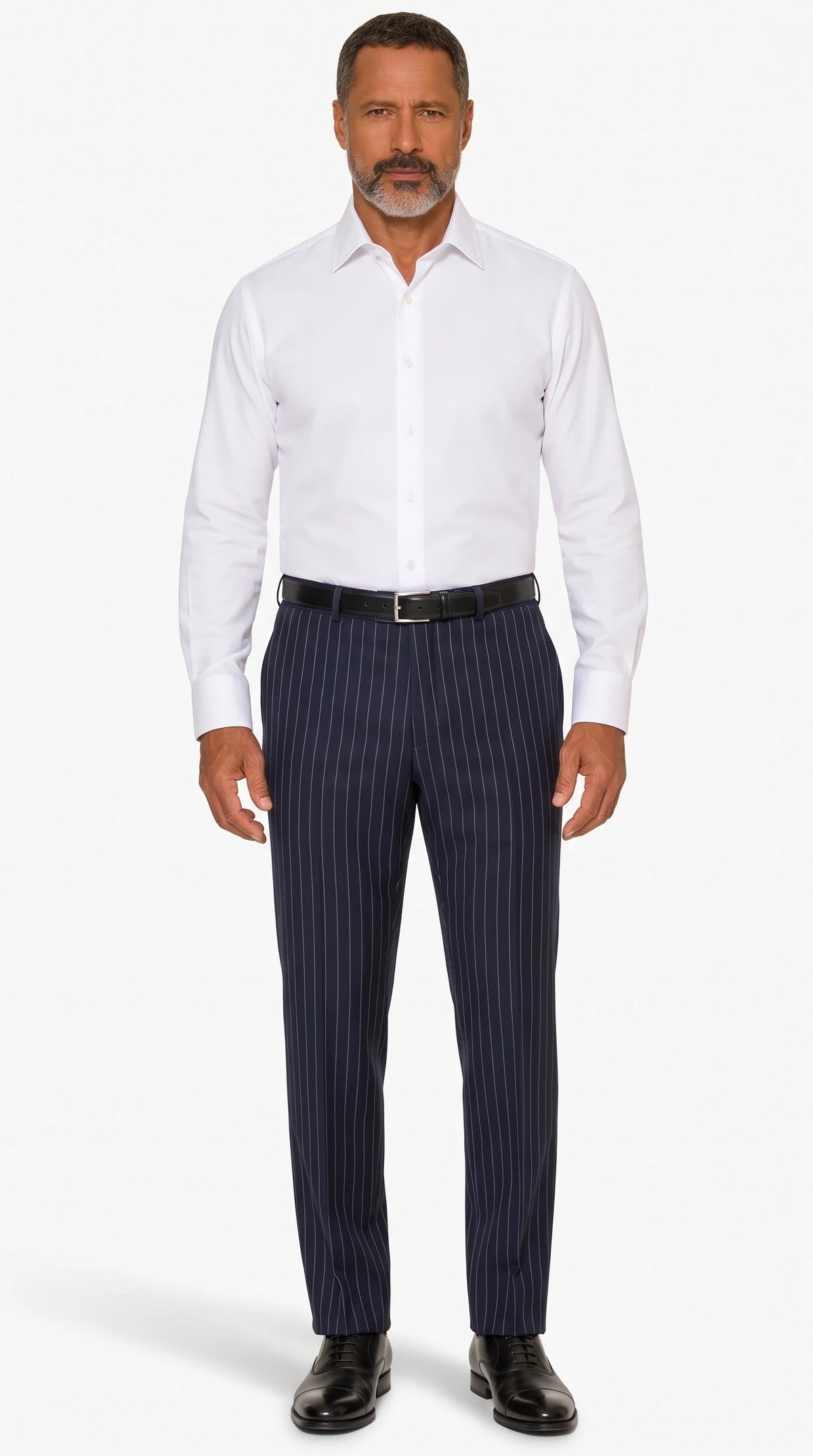 The Noir Chipping navy pinstripe wool trousers by Christopher Noir