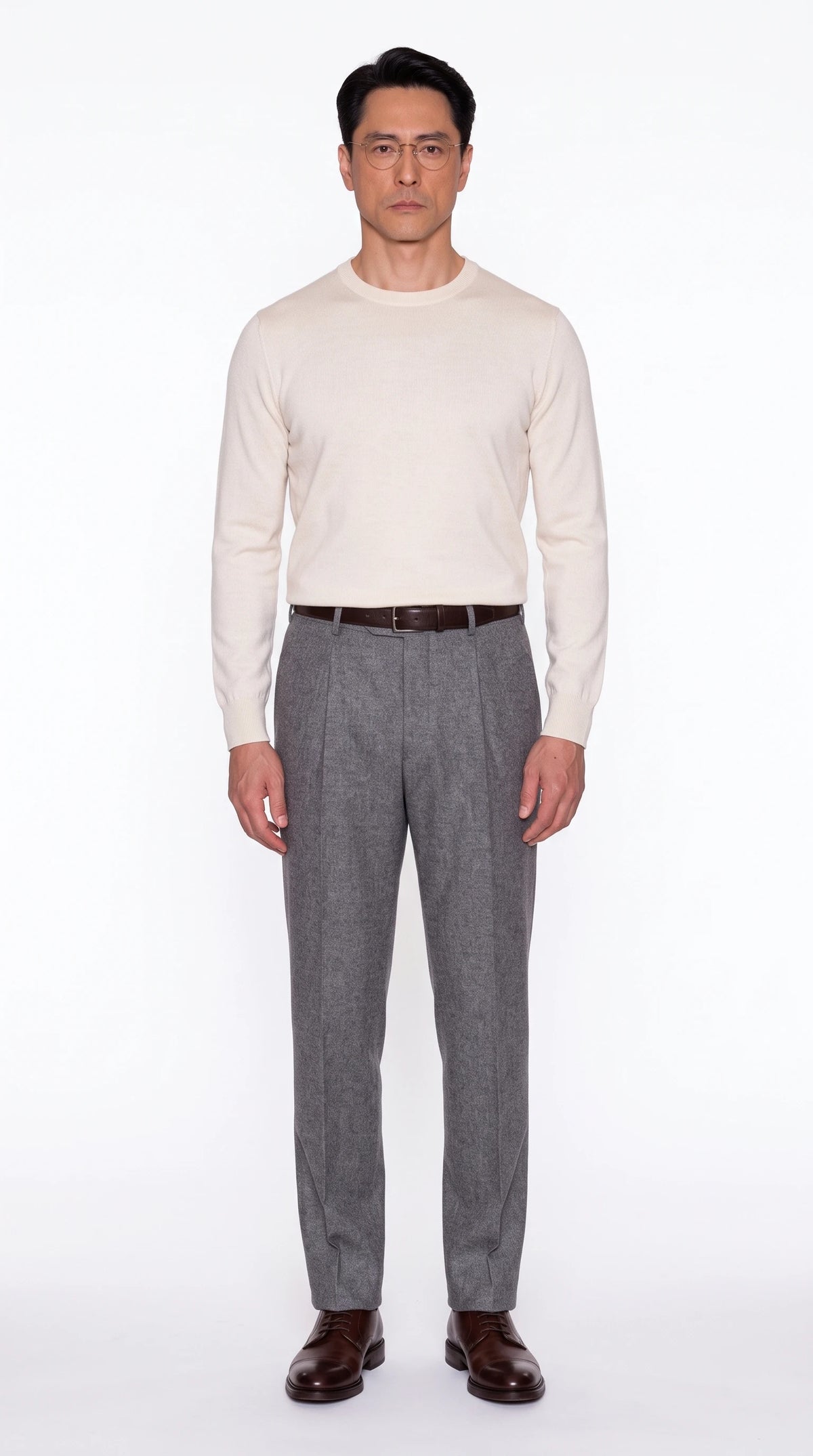 The Noir Bisley mid grey wool flannel trousers by Christopher Noir