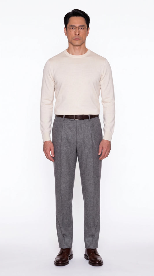 The Noir Bisley mid grey wool flannel trousers by Christopher Noir