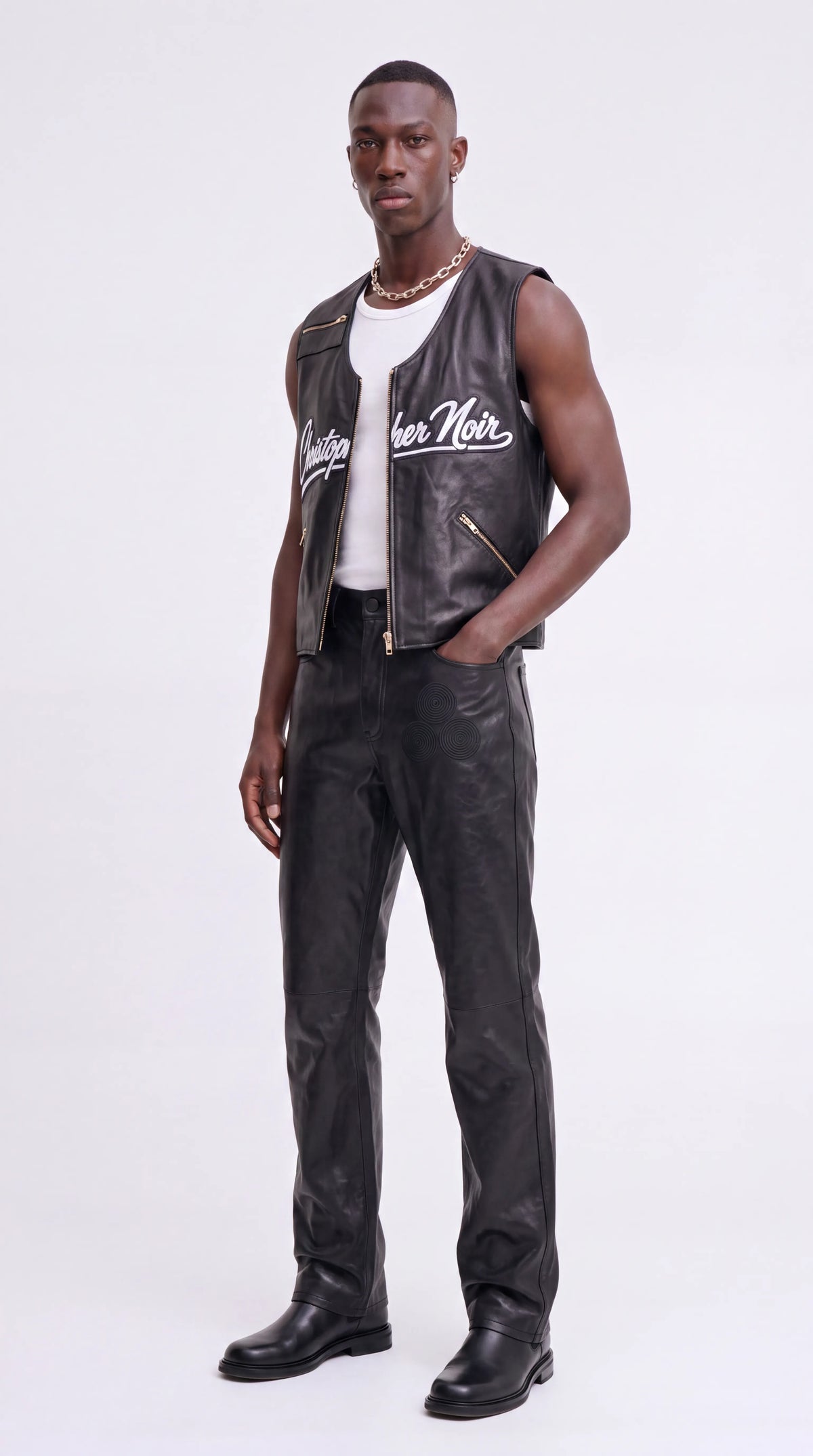 Noir Utility Vest — Black Leather Utility Vest — view 3