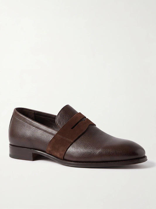 The Noir Grasmere espresso pebbled leather and suede loafer by Christopher Noir