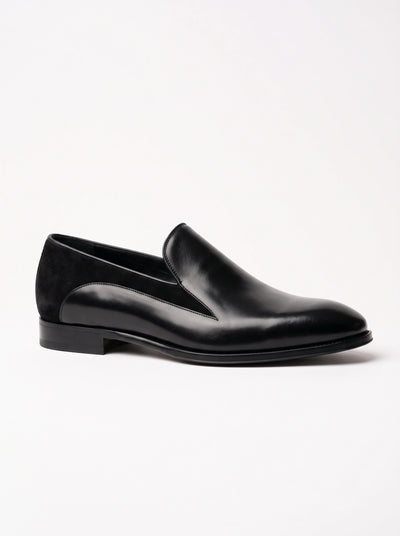 The Noir Windermere black calf and suede Venetian loafer by Christopher Noir