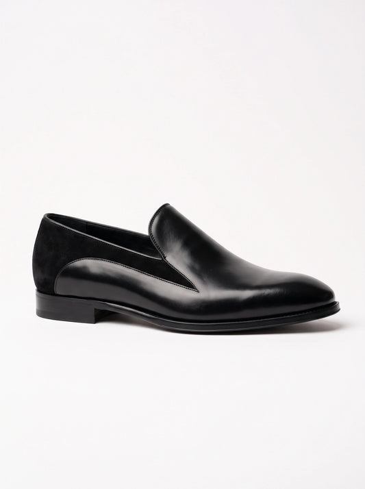 The Noir Windermere black calf and suede Venetian loafer by Christopher Noir