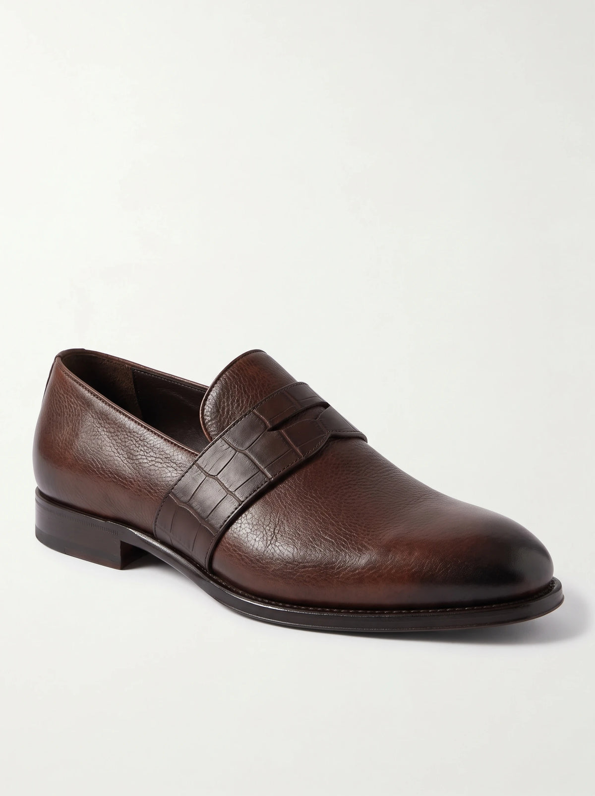 The Noir Coniston brown patina and croc-embossed loafer by Christopher Noir