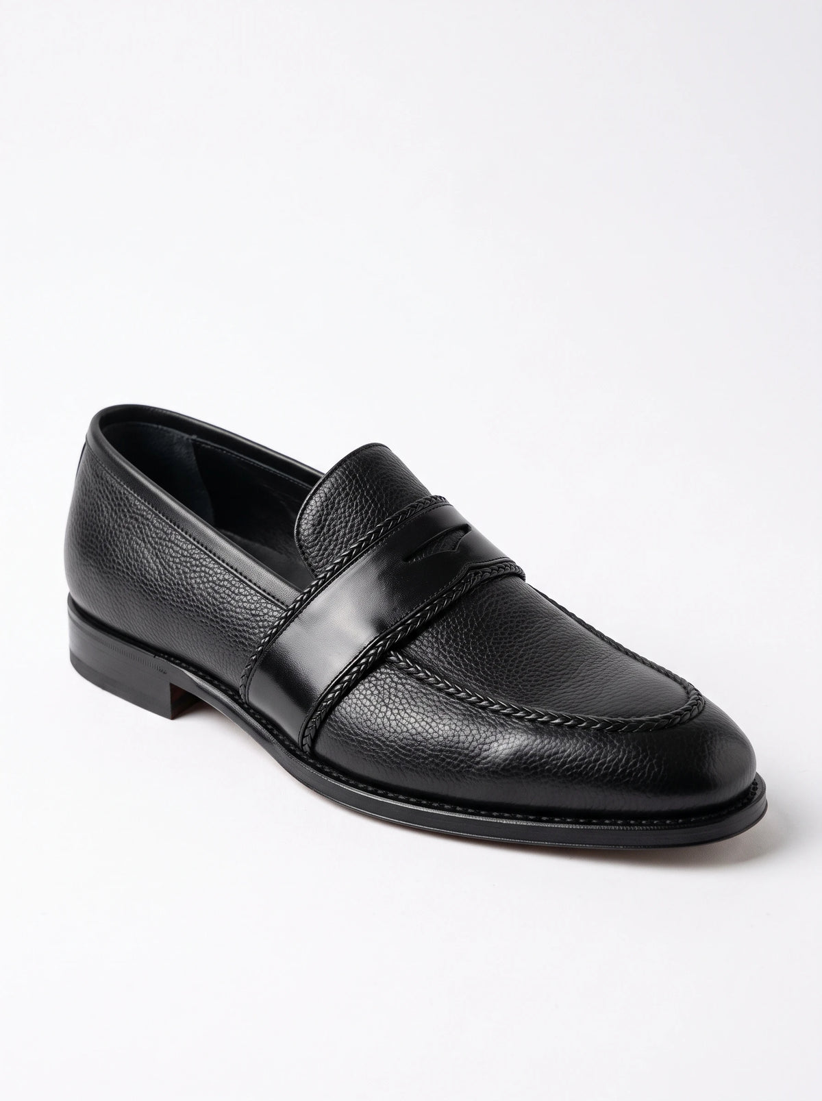 The Noir Buttermere black pebbled leather braided loafer by Christopher Noir