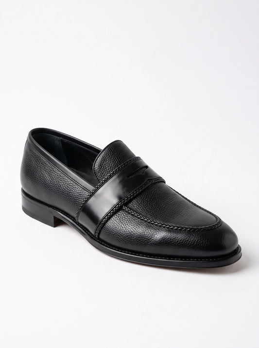 The Noir Buttermere black pebbled leather braided loafer by Christopher Noir