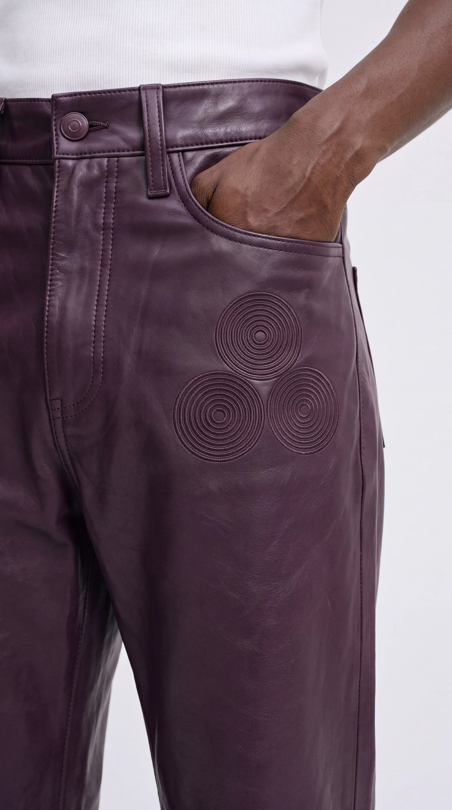 The Noir Flare — Spiral-Embroidered Leather Wide-Leg Jeans (Unisex)