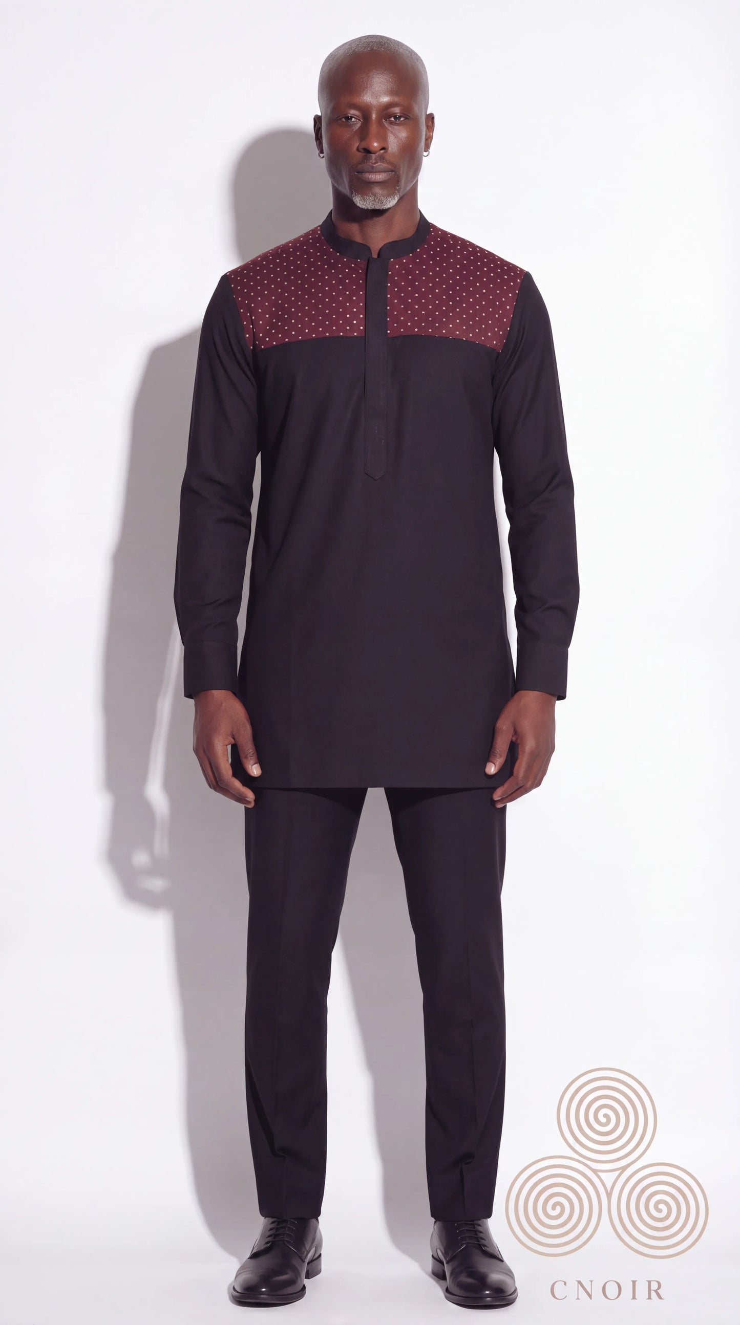 Black Burgundy Rhinestone-Yoke Kaftan