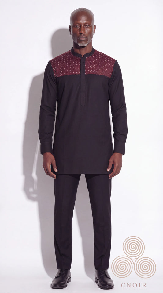Black Burgundy Rhinestone-Yoke Kaftan