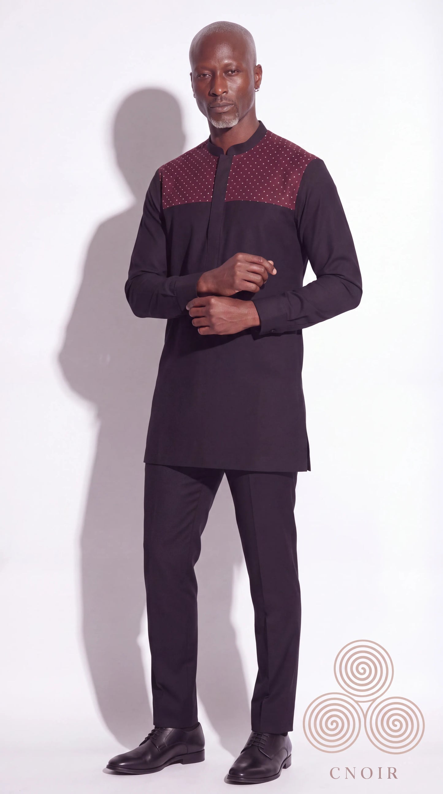 Black Burgundy Rhinestone-Yoke Kaftan