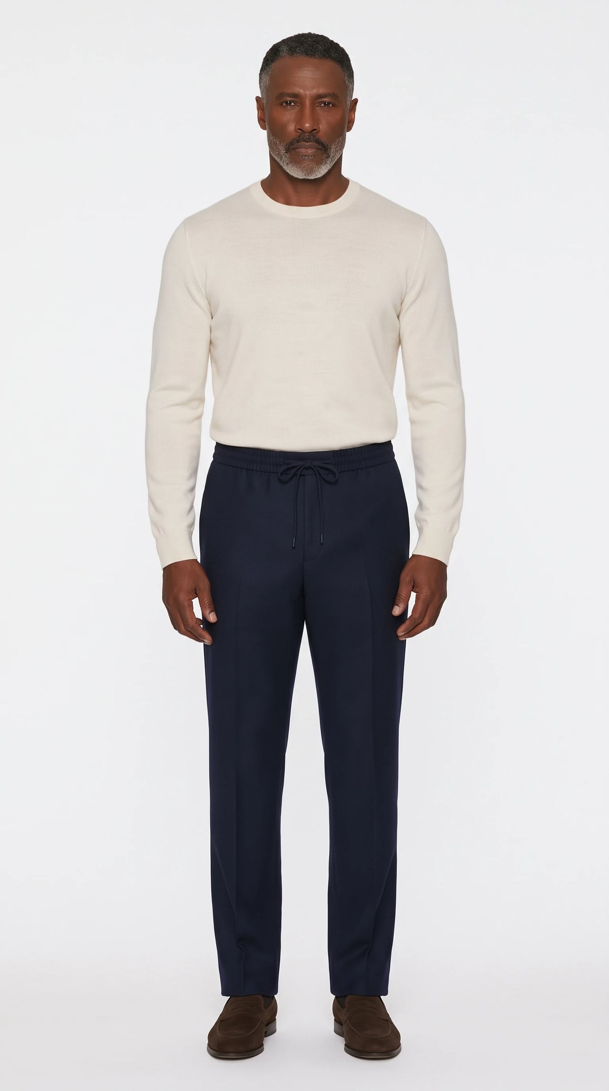 The Noir Southwold navy wool leisure trouser by Christopher Noir